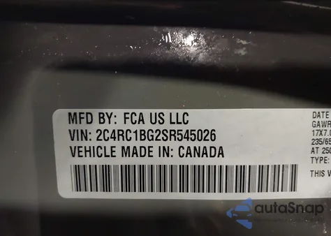 2025 Chrysler Pacifica Select из США, поврежденный, VIN 2C4RC1BG2SR545026